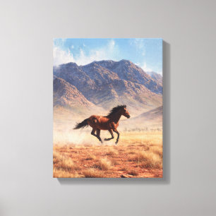 Galoppierendes Mustang-Wüstengebirgs-Kunstwerk Leinwanddruck