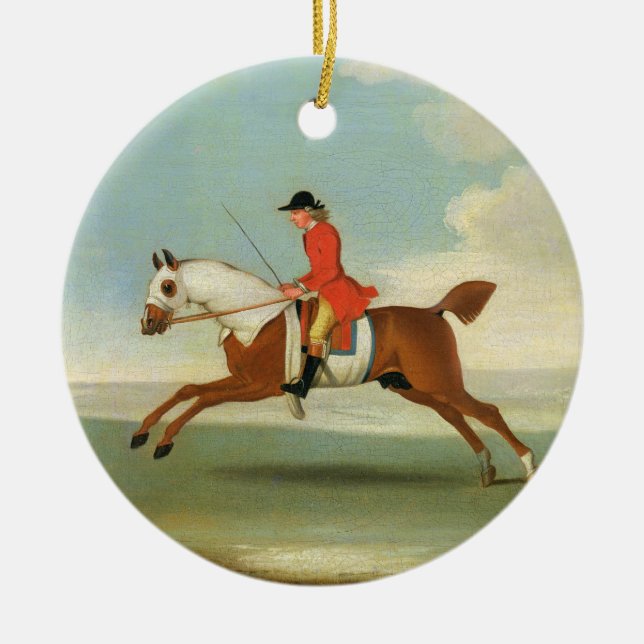 Galoppierendes Rennpferd und angebrachter Jockey Keramik Ornament (Vorne)