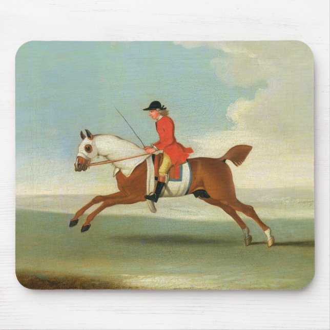 Galoppierendes Rennpferd und angebrachter Jockey Mousepad (Vorne)