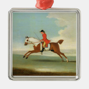 Galoppierendes Rennpferd und angebrachter Jockey Silbernes Ornament