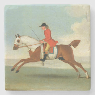 Galoppierendes Rennpferd und angebrachter Jockey Steinuntersetzer
