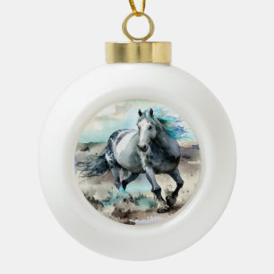 Galoppierendes Zugpferd Aquarell Keramik Kugel-Ornament