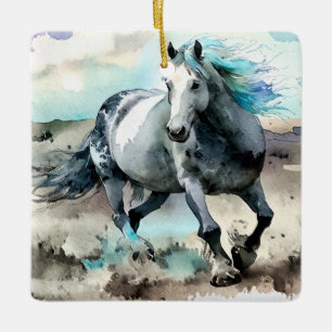 Galoppierendes Zugpferd Aquarell Keramikornament