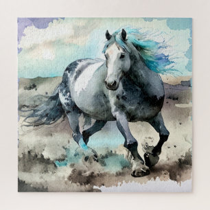 Galoppierendes Zugpferd Aquarell Puzzle