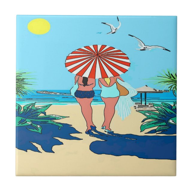 Gals on Beach Fliese (Vorderseite)