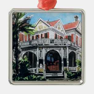 Galveston Aquarell, F. 1876 Beissner House Silbernes Ornament