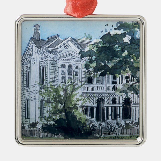 Galveston Aquarell, Haus 1887 Jakobs Sonnethiel Ornament Aus Metall (Vorne)