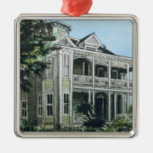 Galveston Aquarell, Joel Wolfe Haus 1886 Silbernes Ornament