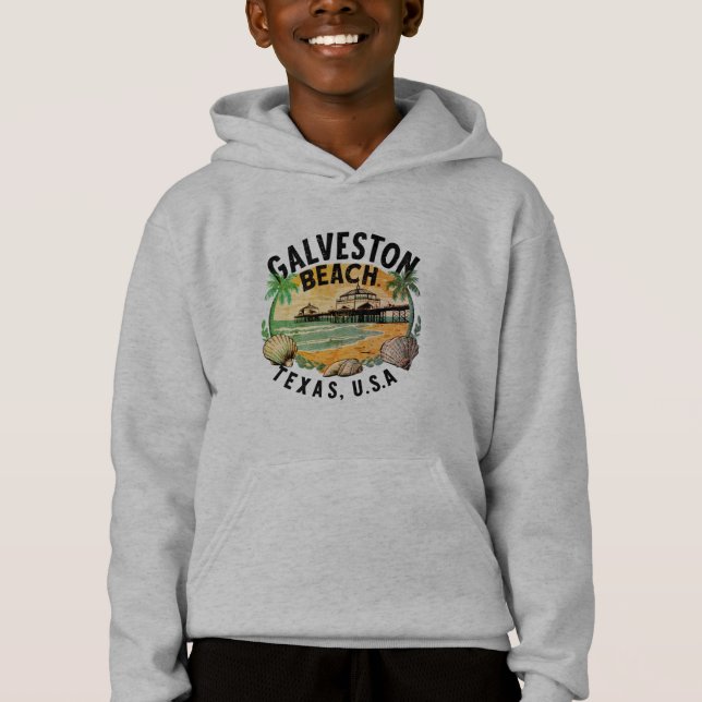 Galveston Beach Retro Vignette Hoodie (Vorderseite)