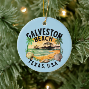 Galveston Beach Retro Vignette Keramik Ornament