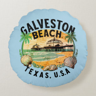 Galveston Beach Retro Vignette Rundes Kissen