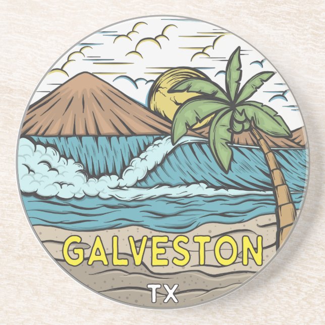 Galveston Beach Texas Vintag Getränkeuntersetzer (Vorne)