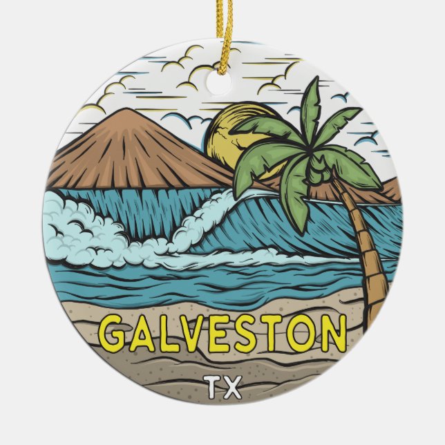 Galveston Beach Texas Vintag Keramik Ornament (Vorne)