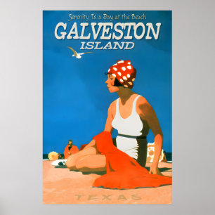 Galveston Island Texas Reise Repro Poster Strand