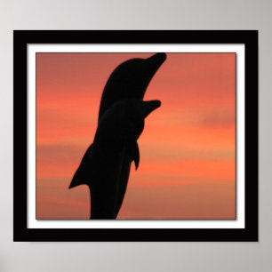 Galveston Seawall Beach Dolphin Statue beim Sonnen Poster