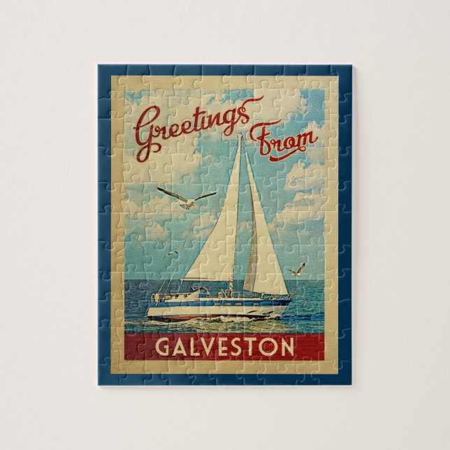Galveston Segelboot-Vintage Reise Texas Puzzle (Vertikal)