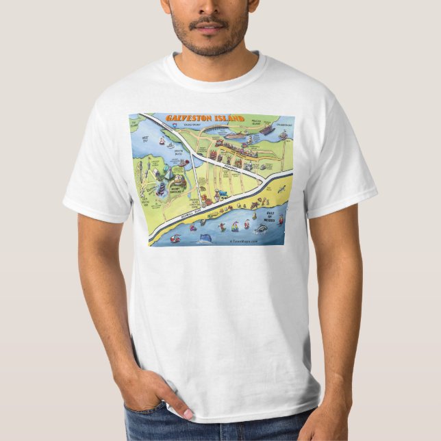 Galveston Texas Cartoon-Karte T-Shirt (Vorderseite)