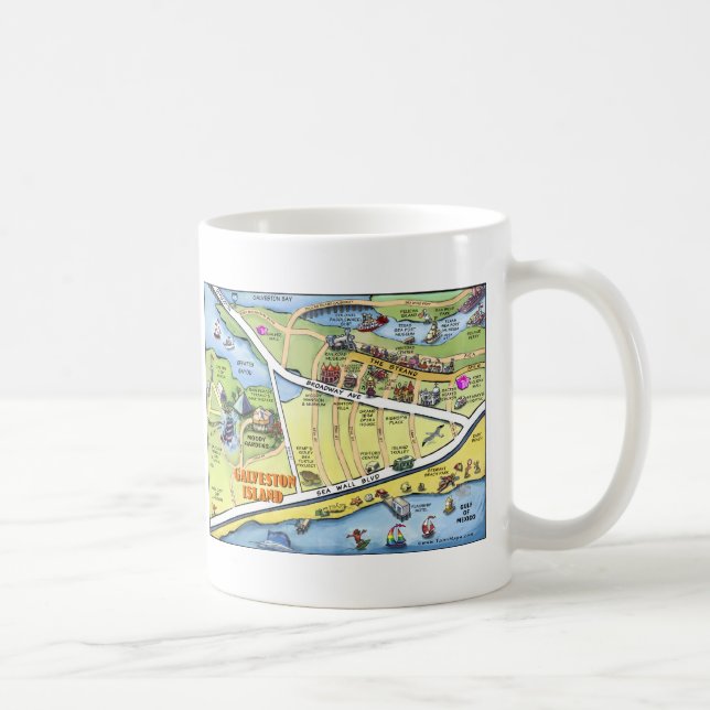 Galveston Texas Cartoon Map Tasse (Rechts)