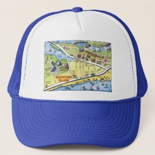 Galveston Texas Cartoon Map Truckerkappe