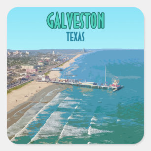 Galveston Texas Pier Strand Vintage Quadratischer Aufkleber