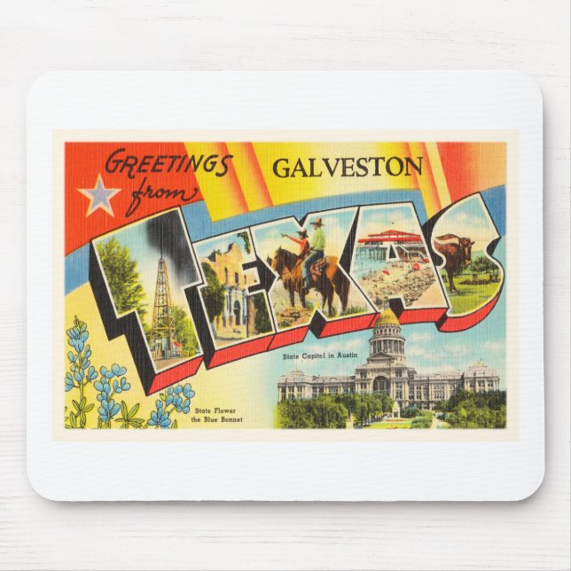 Galveston Texas TX alte Vintage Reise-Andenken Mousepad (Vorne)
