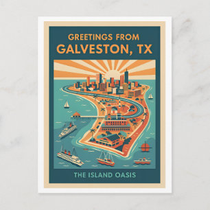 Galveston TX Insel Oase Retro Reise Postkarte
