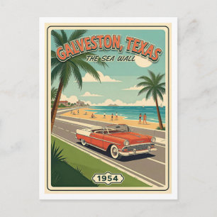 Galveston TX Retro-Seawall 1950er Jahre Postkarte