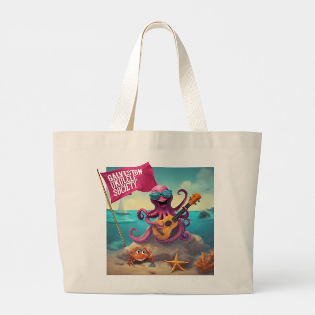 Galveston Ukulele GUS Große Tote Tasche mit Kunst  (Rückseite)