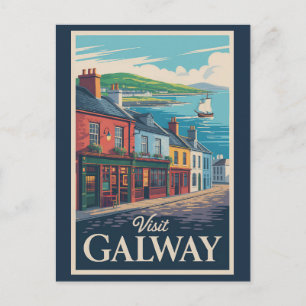 Galway Ireland Illustration Travel Art Vintag Postkarte