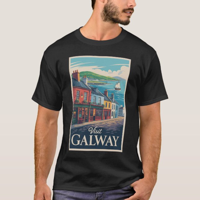 Galway Ireland Illustration Travel Art Vintag T-Shirt (Vorderseite)
