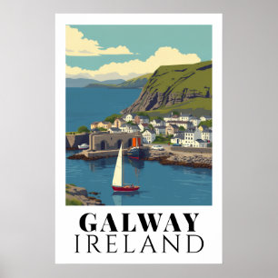 Galway Irland Vintage-Hafen Reise Kunst Poster