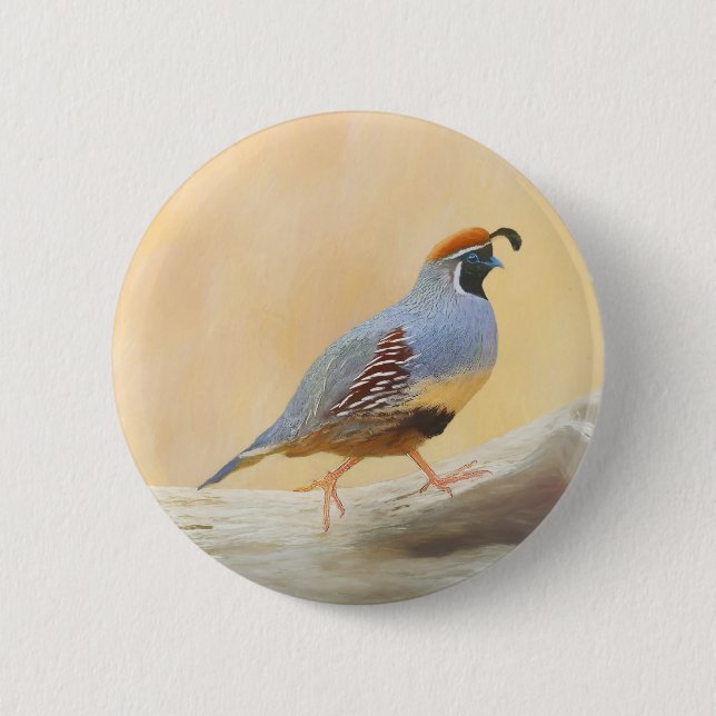 Gambrel's Quail Painting Original Bird Art Button (Vorderseite)