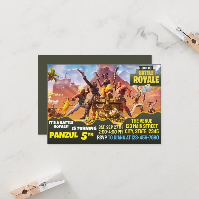 Game Battle Invasion Einladung (Vorderseite/Rückseite Beispiel)