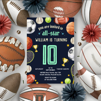 Game Blue Kids Jungs Sport 10. Geburtstag Einladung