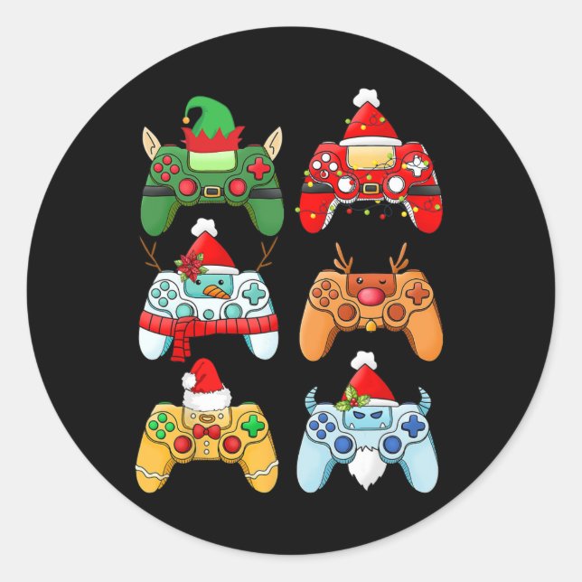 Game Controller Christmas Weihnachtsmannmütze Game Runder Aufkleber (Vorderseite)