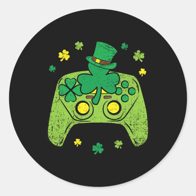 Game Controller Kleeblatt St Patricks Day Gamer Ga Runder Aufkleber (Vorderseite)