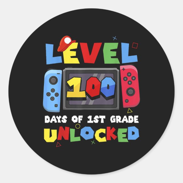 Game Controller Level 100 Days of 1st Grade Entspe Runder Aufkleber (Vorderseite)