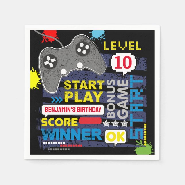 Game Controller Level Up Gamer Geburtstag Serviette (Vorderseite)