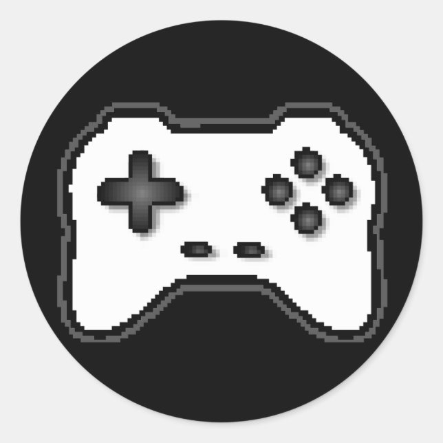 Game Controller Schwarz-weiß 8-Bit Video Game Styl Runder Aufkleber (Vorderseite)