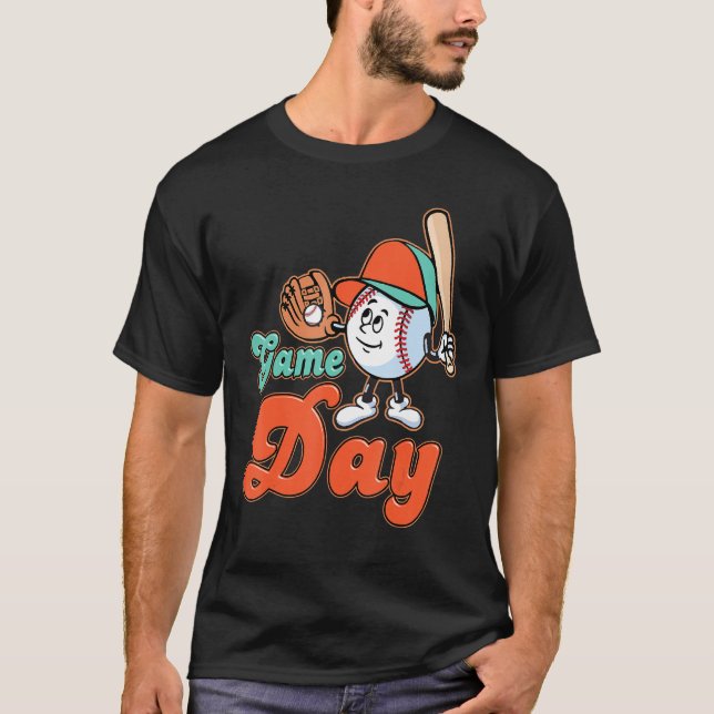 Game Day Baseball And Softball Fan Groovy Play Pla T-Shirt (Vorderseite)