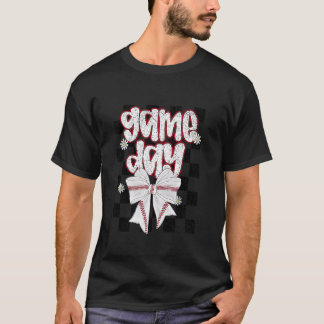 Game Day Baseball Bow Checkered Style T-Shirt