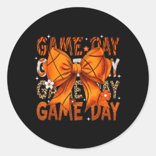 Game Day Baseball-Schleife Coquette Leopard Baseba Runder Aufkleber