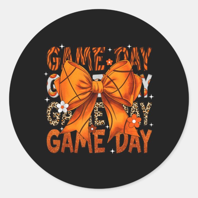 Game Day Baseball-Schleife Coquette Leopard Baseba Runder Aufkleber (Vorderseite)