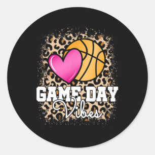 Game Day Basketball Leopard Print Women Girls Bask Runder Aufkleber