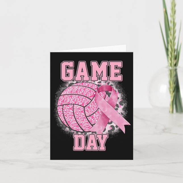 Game Day Bruastkrebs Bewusstsein Pink Volleyball Karte (Vorderseite)