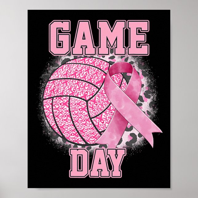 Game Day Bruastkrebs Bewusstsein Pink Volleyball Poster (Vorne)