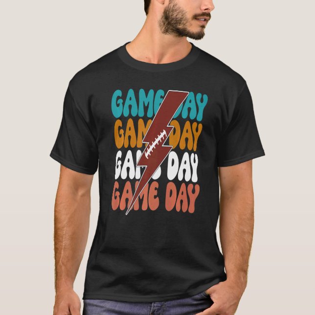 Game Day Football Blitz Bolt Groovy Team Spor T-Shirt (Vorderseite)