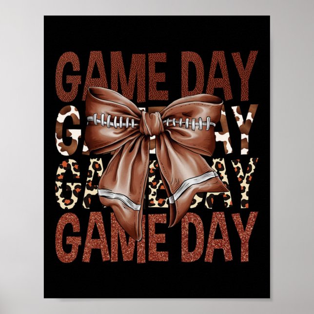 Game Day Football Bow Leopard Frauen Mädchen Kinde Poster (Vorne)