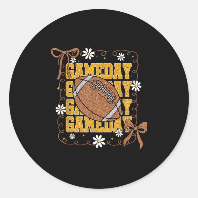 Game Day Football Season Football Mama Girl Black  Runder Aufkleber (Vorderseite)