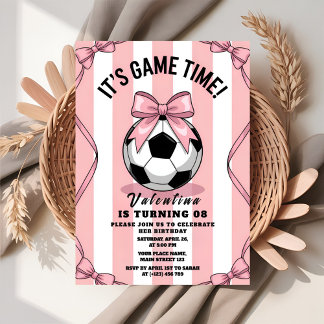 Game Day Girl Soccer Pink Bow Einladung